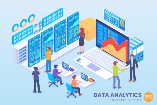 数据分析技术等距矢量科技素材库精选概念插画v2 Isometric Data Analytics Vector Concept
