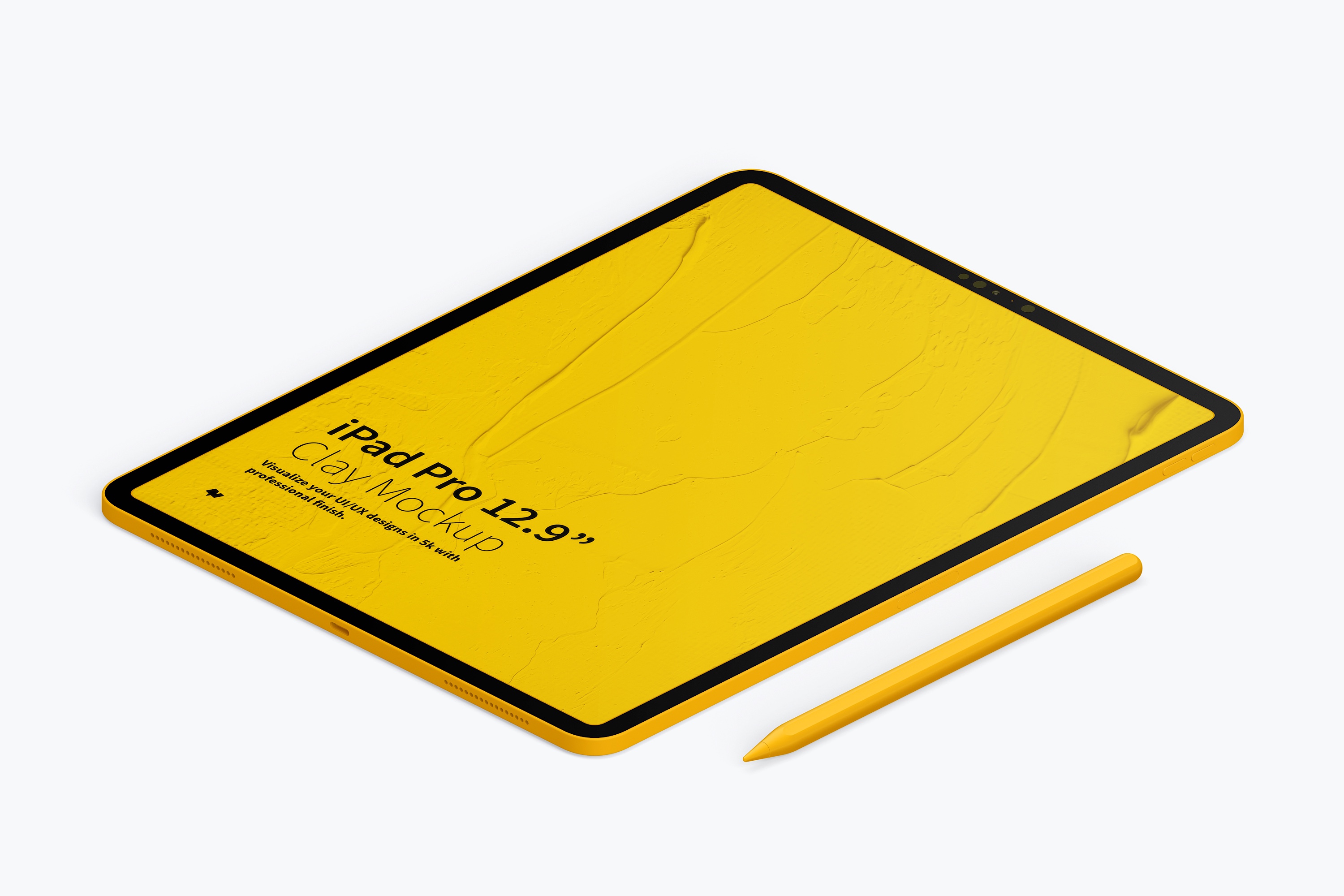 iPad Pro平板电脑等距右视图样机模板素材 Clay iPad Pro 12.9” Mockup, Isometric Right View插图(3)