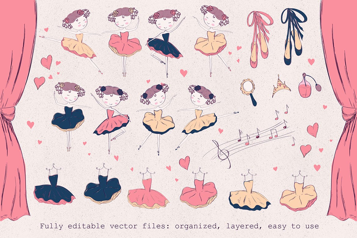 小芭蕾舞演员形象手绘插画图案矢量素材 Little ballerina插图(2)