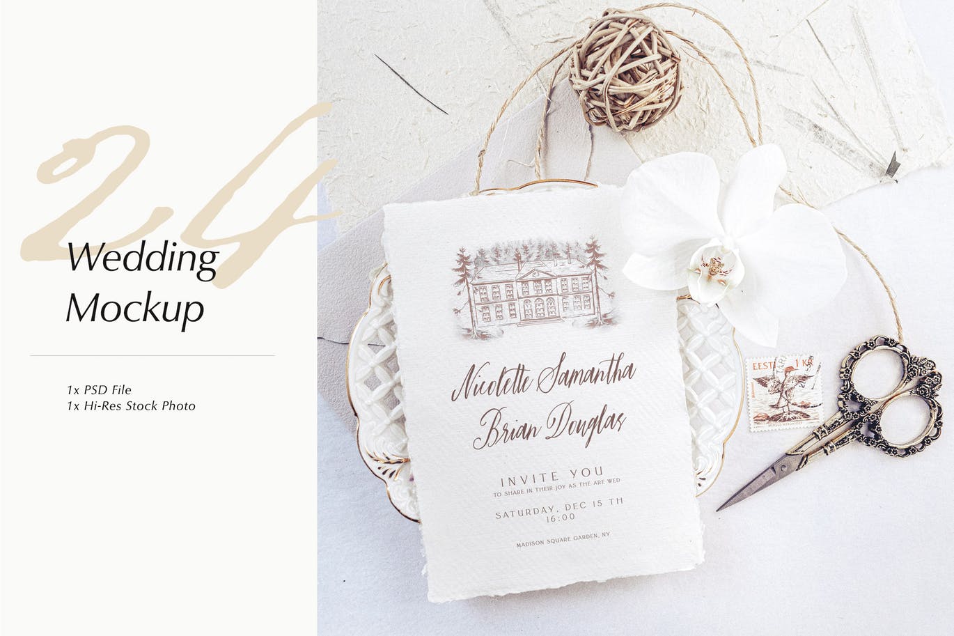 婚礼照片婚礼邀请函优雅风格设计样机素材库精选模板v24 Wedding Photo Mockup 24插图