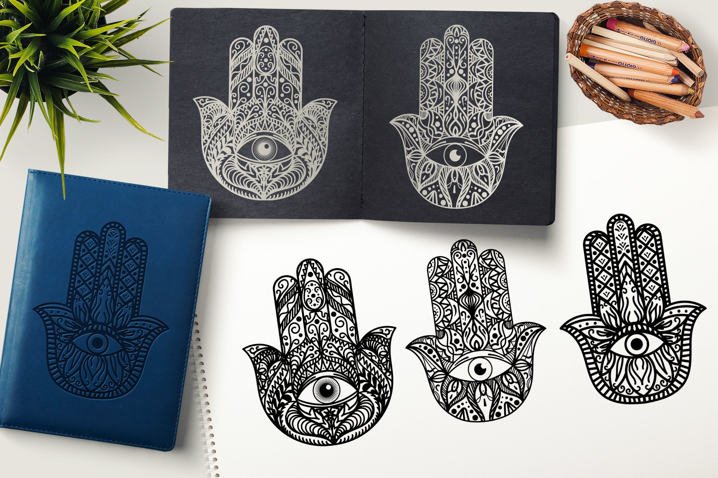法蒂玛之手/幸运之手矢量剪贴画图形素材 Hamsa Hand Cliparts Set插图
