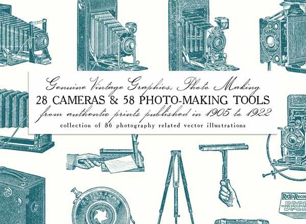 华丽的老式相机摄影相关矢量插图打包下载[eps,ai,png]
