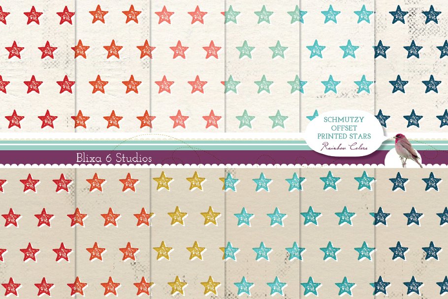 12个胶印星形背景图案  Offset Printed Star Digital Patterns插图