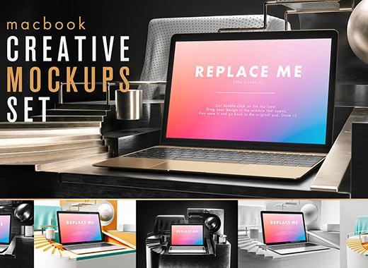 创意的Macbook展示模型Mockups打包下载[psd]