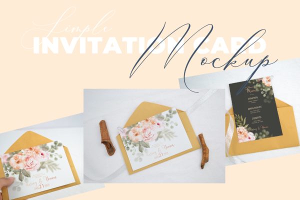 婚礼邀请函设计效果图样机素材库精选模板v2 Realistic Wedding Invitation Card Mockup V2