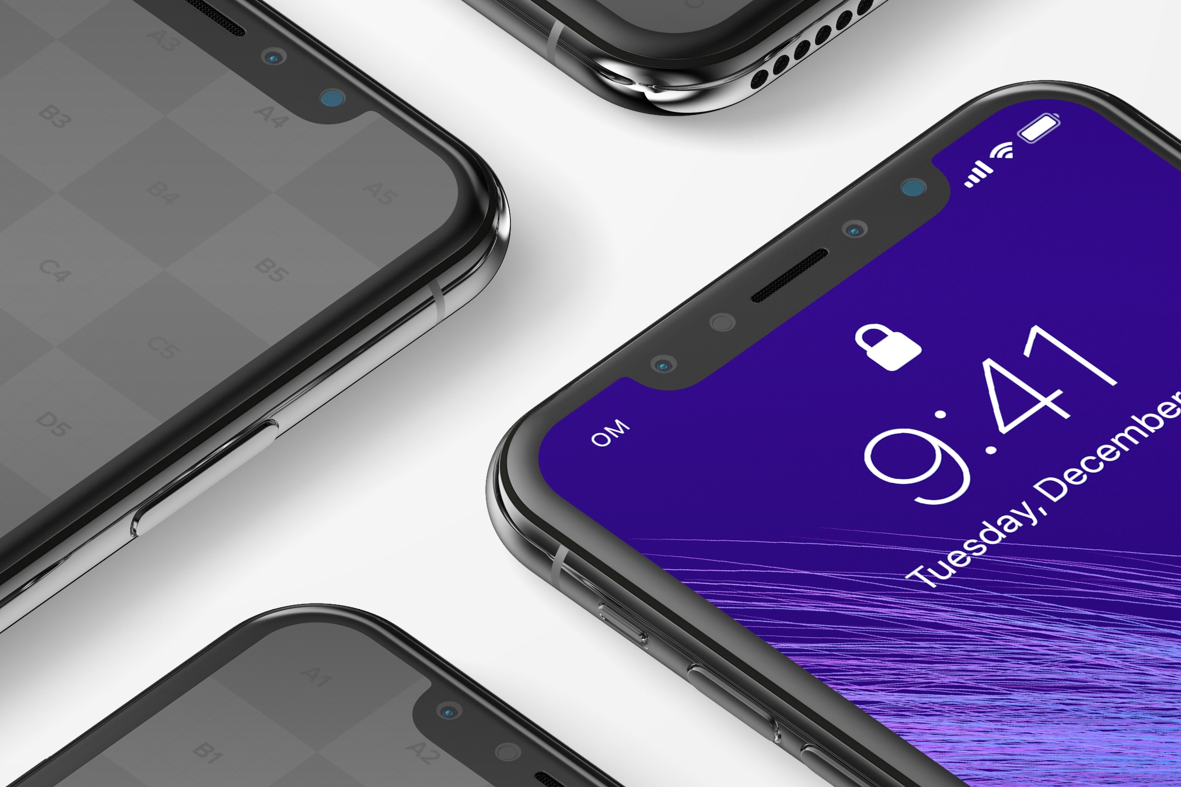 iPhone X多屏幕平铺视角手机应用UI设计效果预览样机07 iPhone X Mockup 07插图(2)