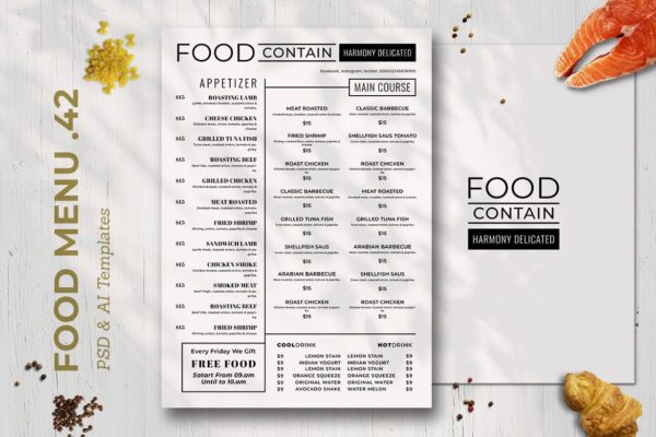 简约风西式餐厅素材库精选菜单模板v42 SGM – Food Menu. 42