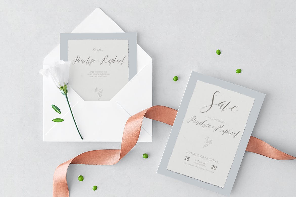 低调简约撕纸风格婚礼婚宴邀请设计素材 Wedding Invitation Suite插图(9)