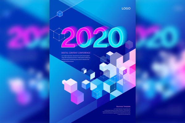 创意几何立体方块商业科技主题海报/传单设计模板