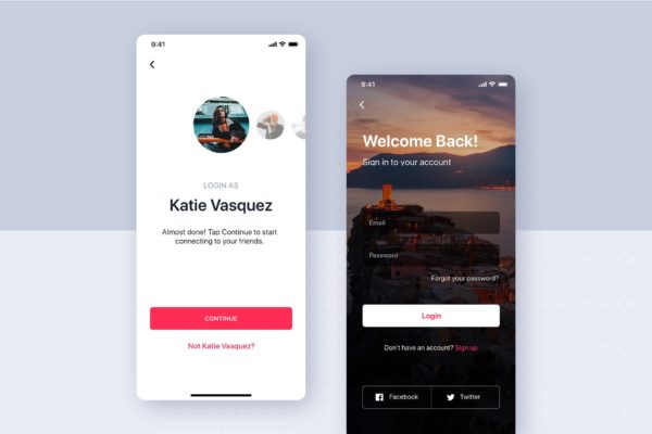 APP应用账号登录屏幕界面设计素材库精选模板 Registration UI Mobile Template