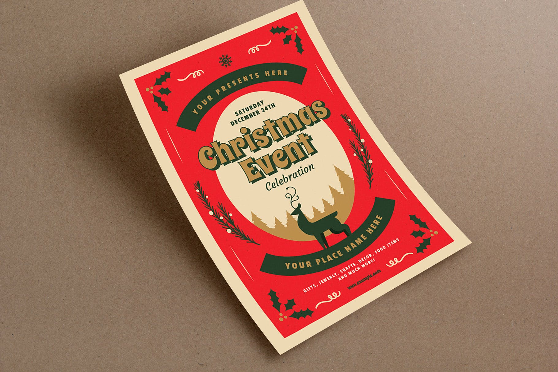复古设计风格圣诞节活动海报传单模板v1 Retro Christmas Event Flyer插图(2)