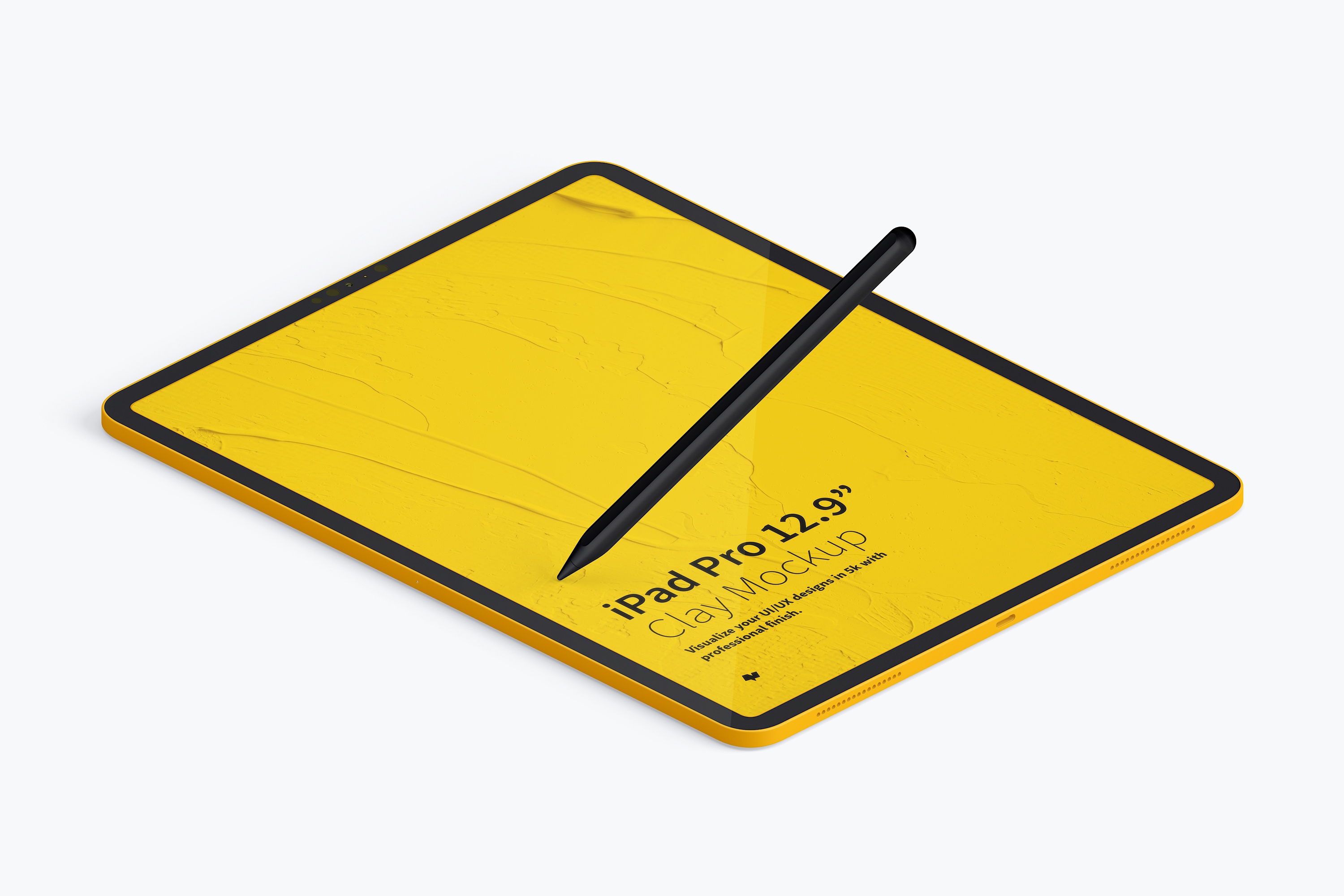 iPad Pro陶瓷黏土材质平板电脑UI界面设计等距左视图样机 Clay iPad Pro 12.9” Mockup, Isometric Left View插图(3)