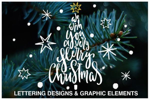 艺术手绘圣诞字母祝语引语剪贴画 Christmas Lettering Quotes &amp; Clipart