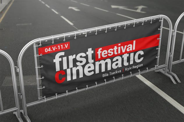 3D护栏Banner广告海报样机 Barrier Banner Mockup插图(1)