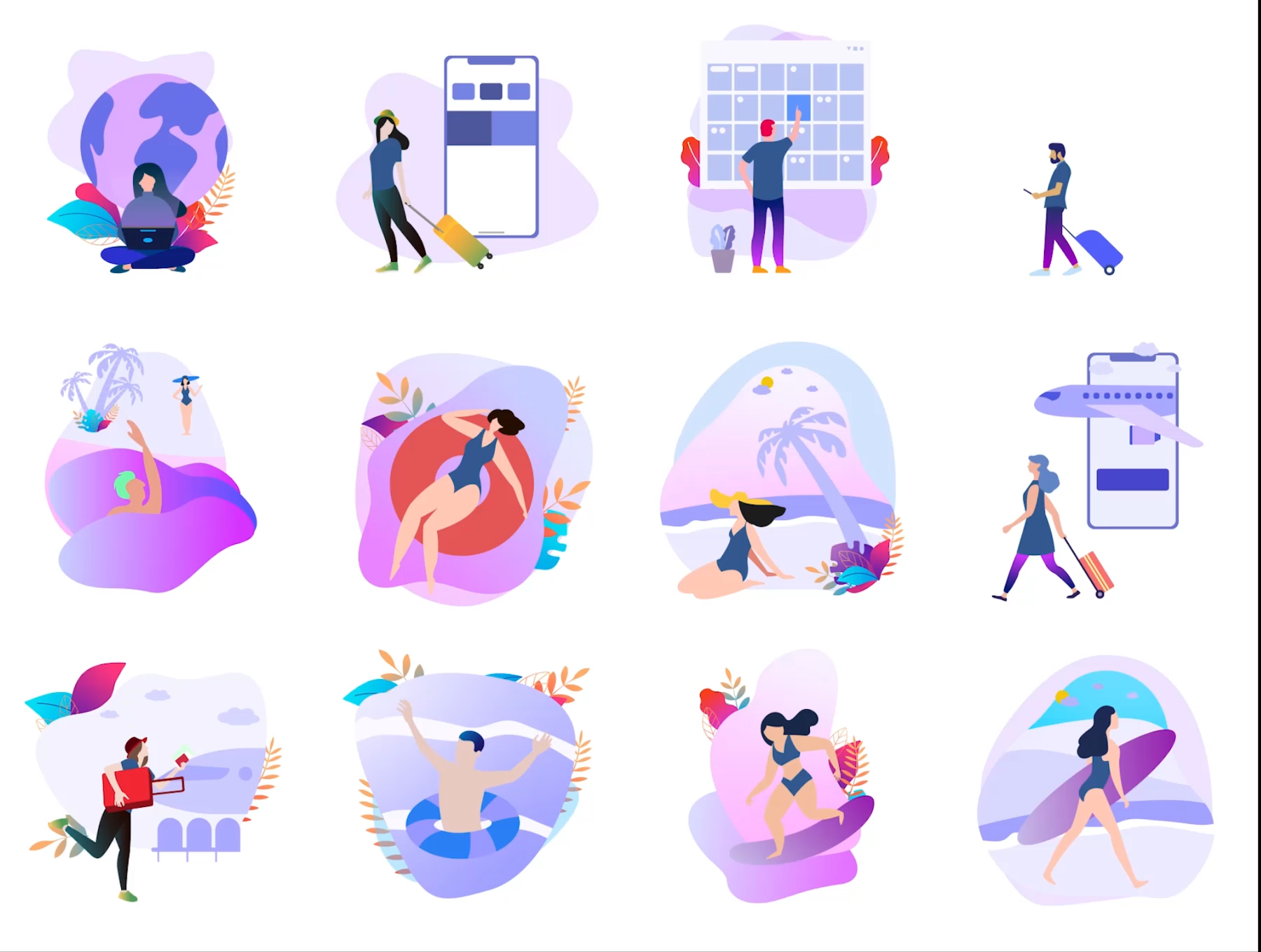 素材库下午茶:12款夏季旅行主题动画插画素材插图(1)