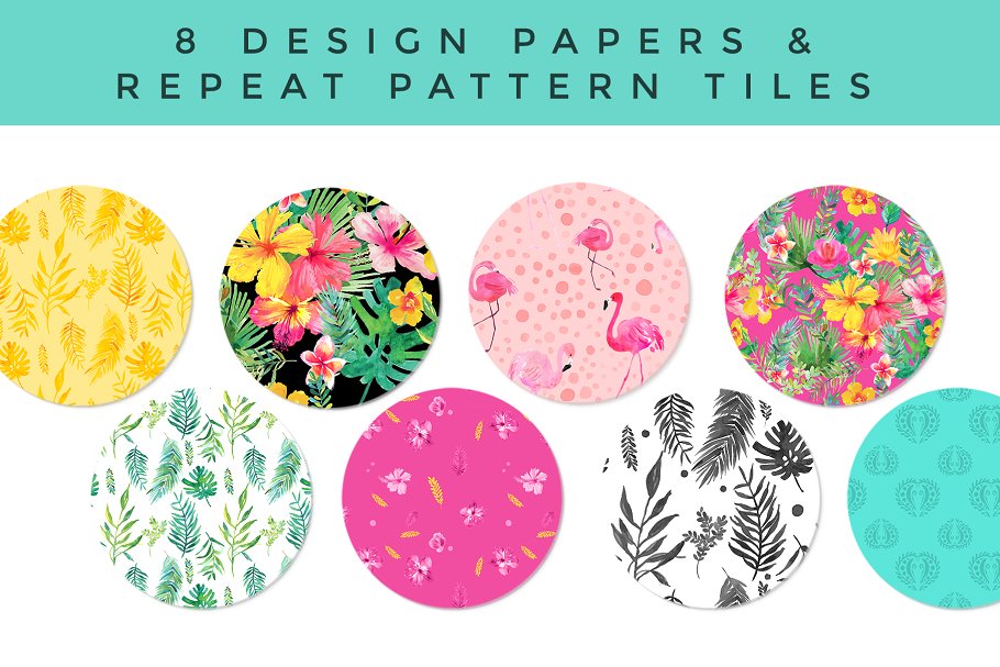 火烈鸟/热带植物水彩素材 Watercolour Clipart Set – Tropics插图(3)