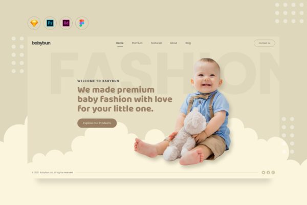 婴儿儿童电商网站着陆页设计素材库精选模板 DailyUI.V18 – Baby eCommerce Fashion Web Landing