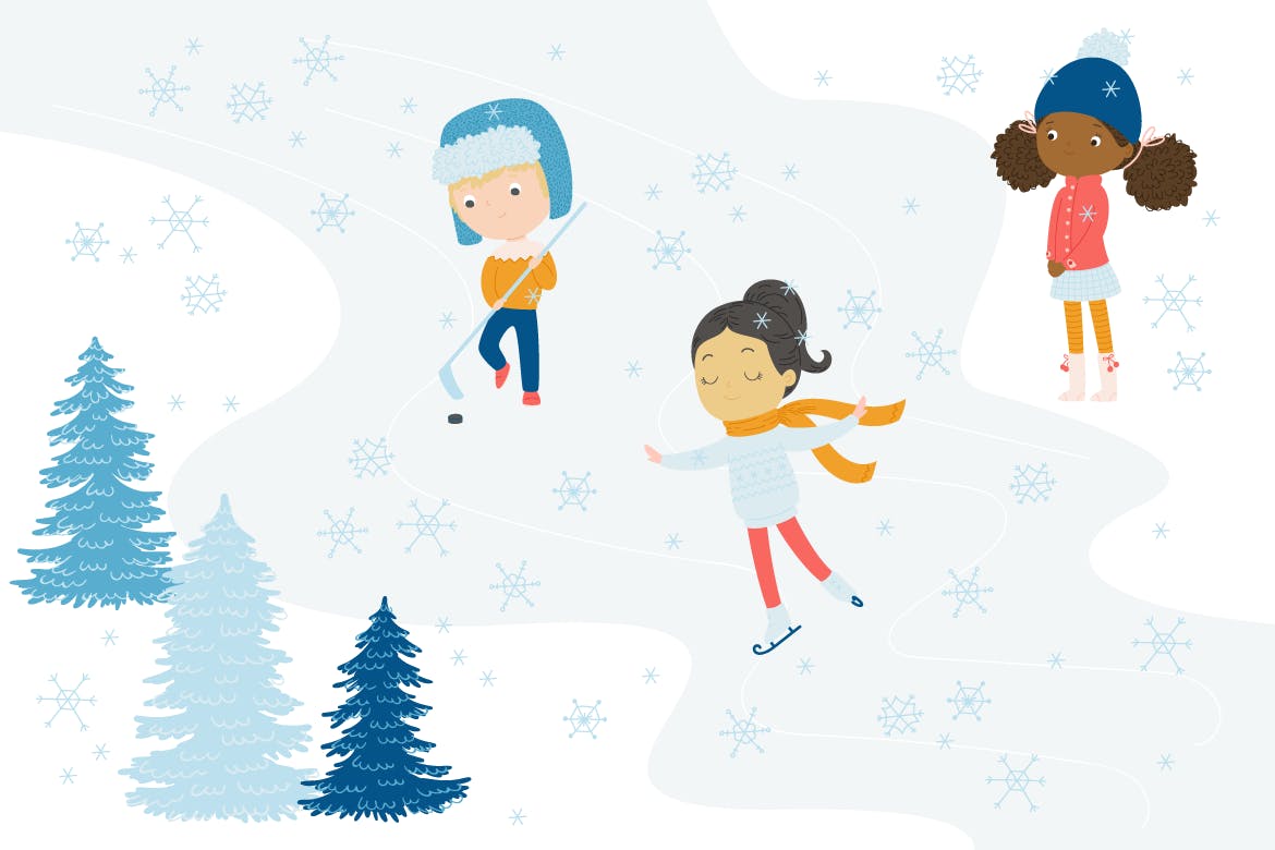冬天儿童乐园矢量插画设计素材 Winter Fun Vector Graphic Set插图(2)
