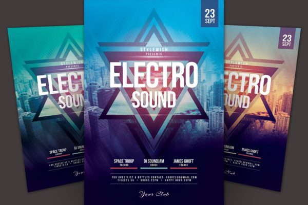 电子音乐派对海报传单模板 Electro Sound Flyer Template