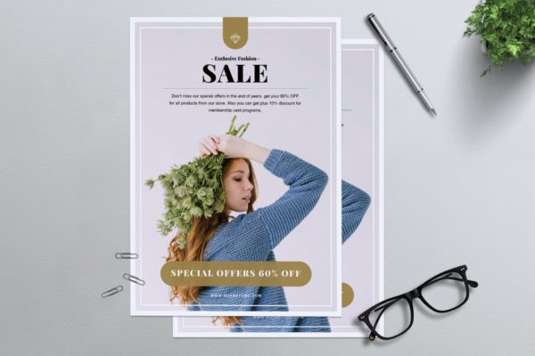 简约风时尚品牌促销活动广告海报传单设计模板 Minimal Fashion Sale Flyer