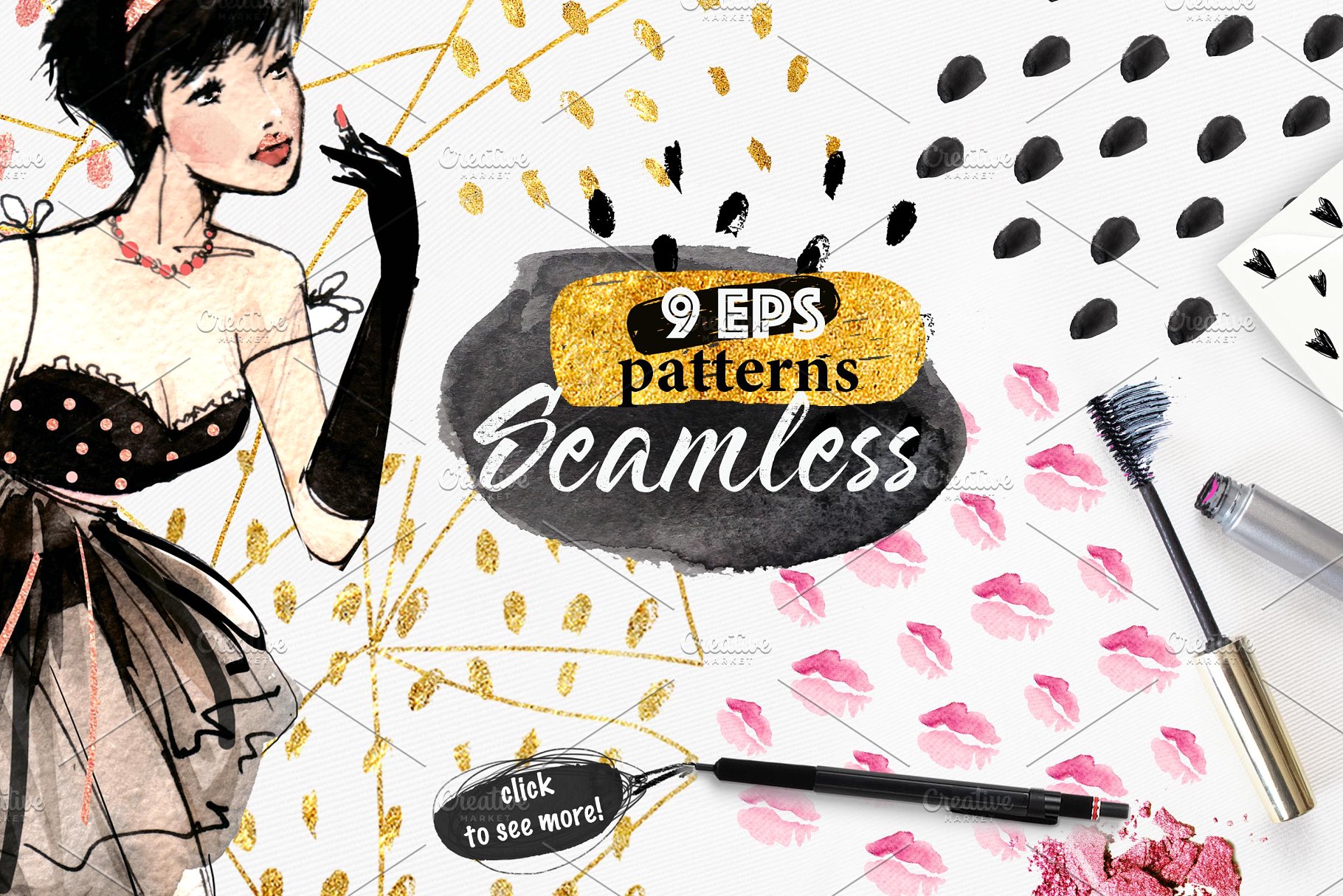 女性风格手绘设计元素合集 GIRLS AND PATTERNS插图(10)