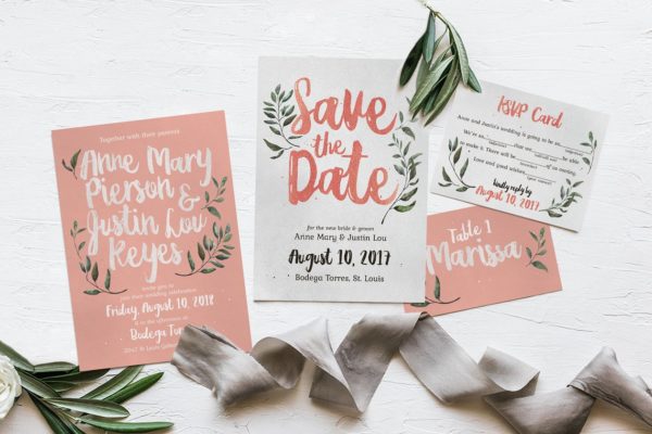 质朴粉色&amp;绿色婚礼设计物料模板 Rustic Pink &amp; Green Wedding Suite