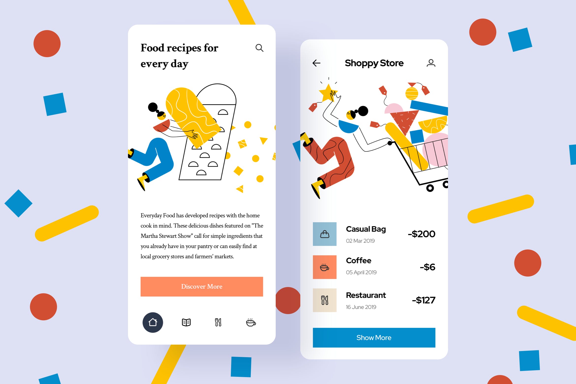 手机购物主题APP用户界面设计矢量插画 Store Mobile Interface Illustrations插图