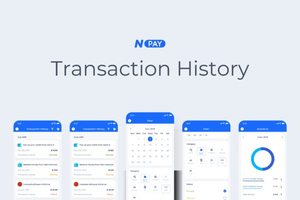 电子钱包APP应用UI设计之转账记录界面设计模板 Transaction History – Wallet Mobile UI – N