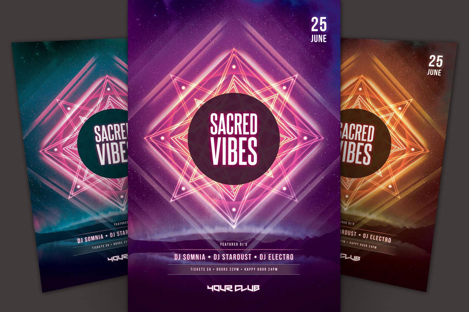 抽象几何图形夜总会活动宣传单模板 Sacred Vibes Flyer Template插图