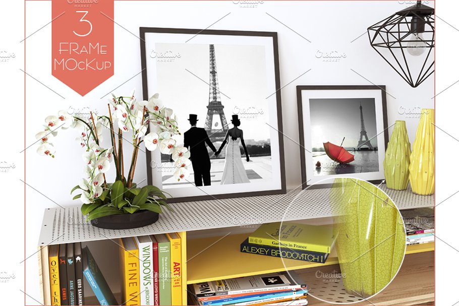 书房画框相框样机模板 Frame Mockups (3 PSD)插图(1)