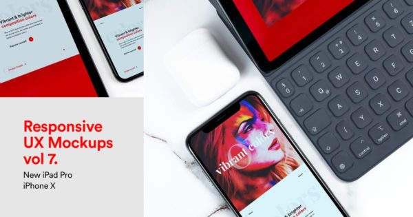 响应式设计效果图预览iPad Pro &amp; iPhone X样机模板v7 New Responsive Mockups iPad Pro &amp; iPhone X Vol 07