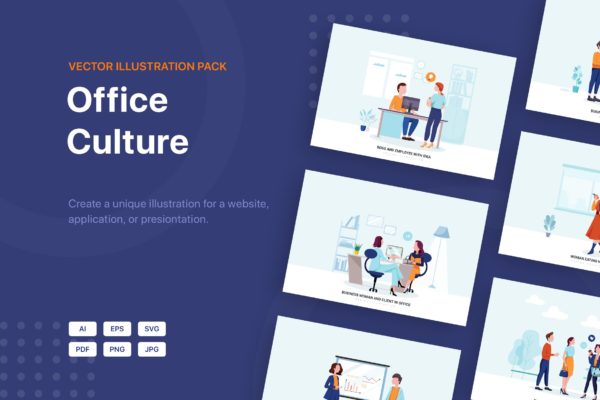 办公文化主题矢量插画素材包 Office Culture Vector Illustration Pack
