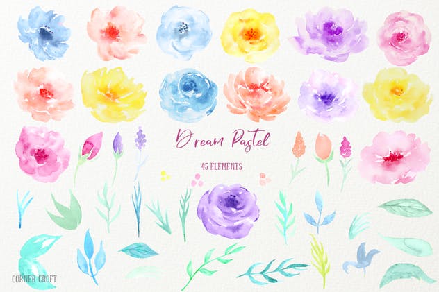 梦幻水粉水彩花卉插画系列合集 Watercolor Collection Dream Pastel插图(1)