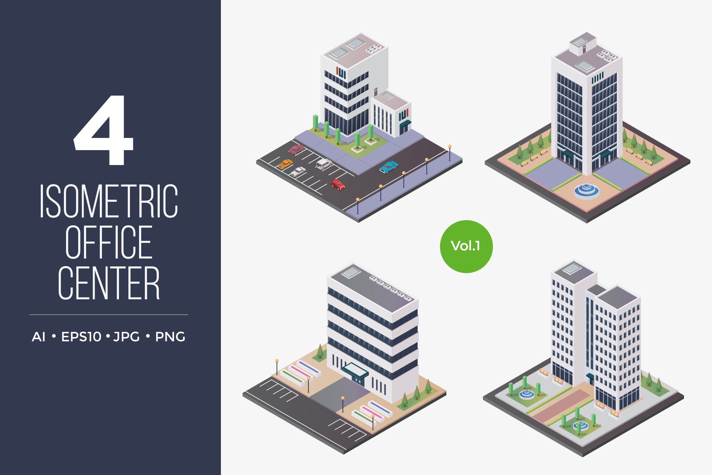 CBD办公大楼等距矢量图形v1 Isometric Office Center Vector Set 1插图
