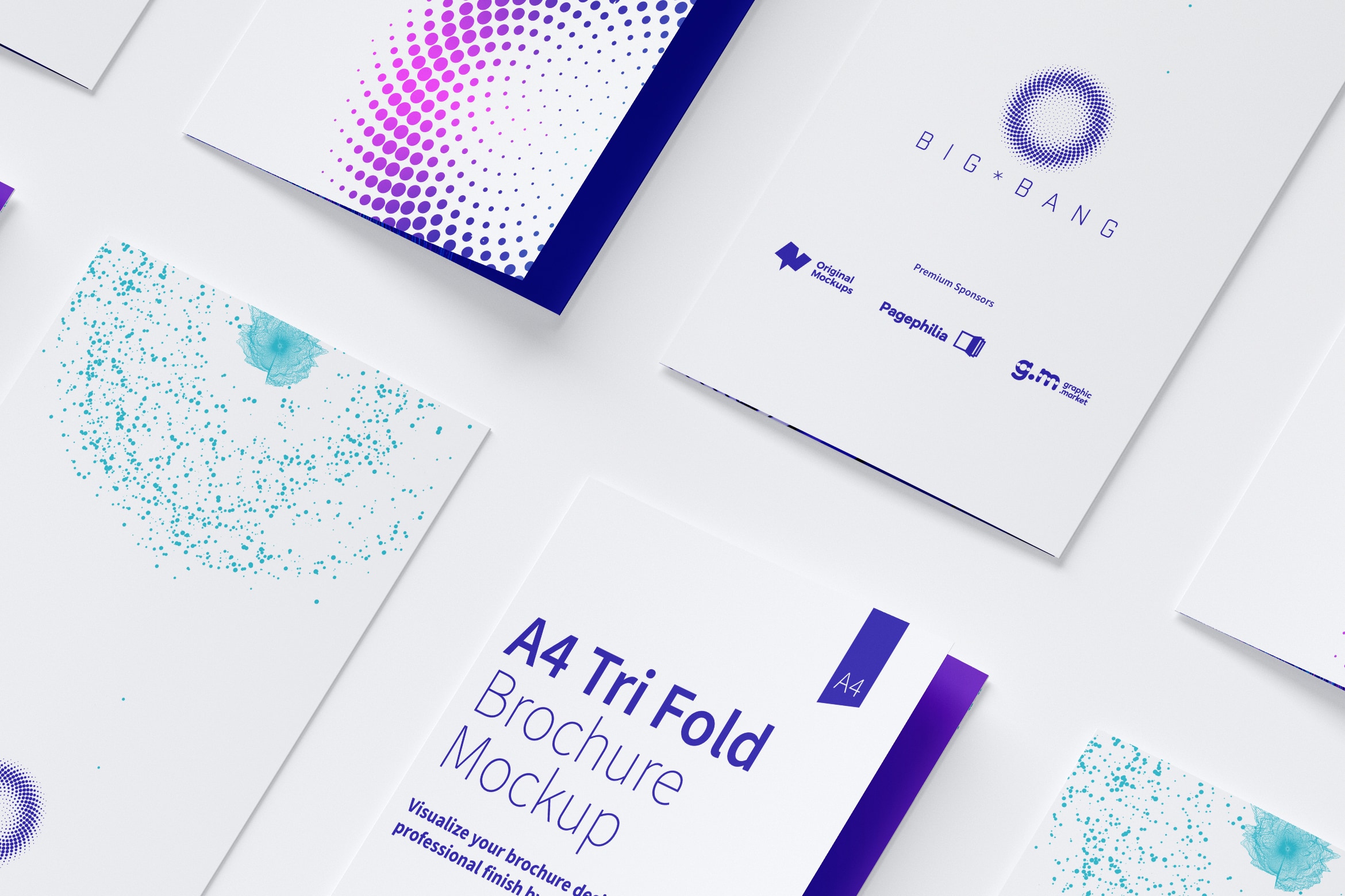 A4尺寸大小三折页传单设计等距网格样机模板09 A4 Trifold Brochure Mockup 09插图(2)