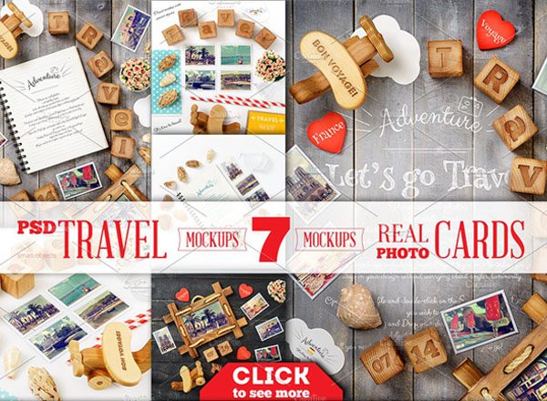 旅行主题照片卡样机 Travel Theme Styled Mockup