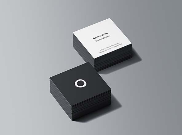方形企业名片设计叠放效果图样机模板 Square Business Card Stacks Mockup