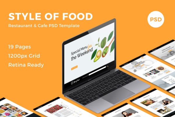 西餐厅&amp;咖啡店品牌网站PSD设计模板 Style of Food – Restaurant &amp; Cafe PSD Template