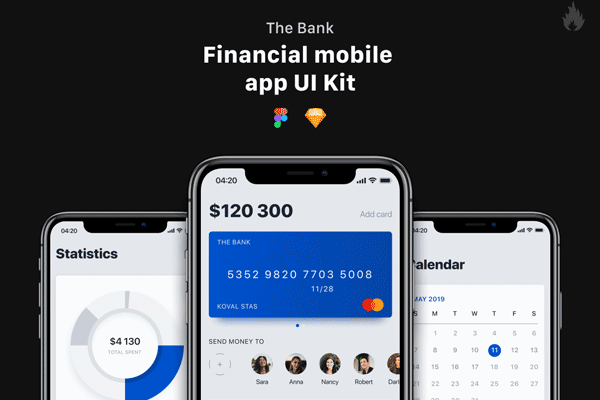 素材库下午茶：高端的网银iOS APP UI KIT套装下载 [XD,Sketch]