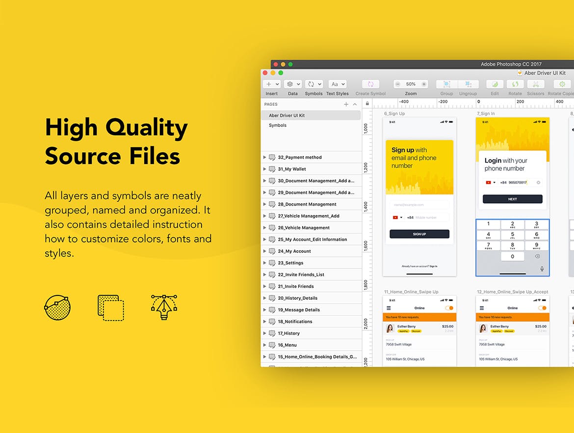 类Uber打车软件网约车APP应用UI设计套件SKETCH模板 Taxi Driver Booking UI Kit for SKETCH插图(5)