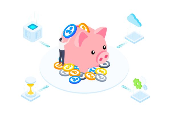 比特币省钱概念插画设计素材v1 Saving Money on Blockchain Isometric 1 – TU