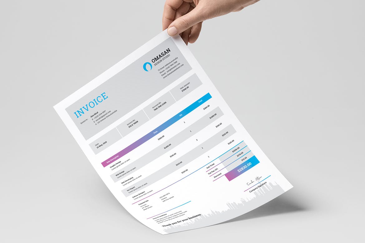企业发票票据报价单设计模板v04 Invoice Template 04插图(2)