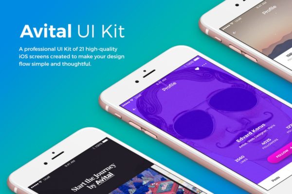 现代设计师社交APP应用UI套件 Avital Mobile UI Kit