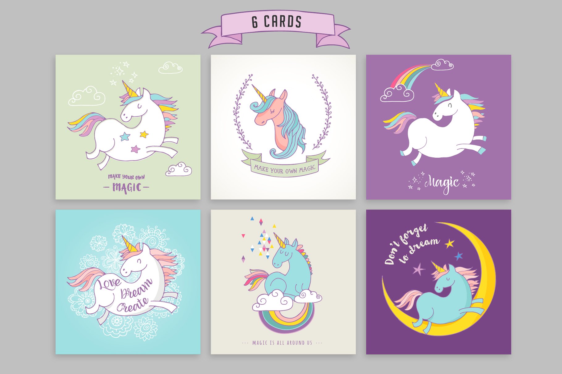 手绘魔法独角兽插图元素 Magic Unicorns collection插图(4)