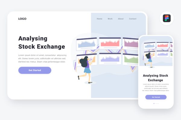 证券交易所场景APP&amp;Web设计概念插画[Figma&amp;SVG] Analysing stock exchange illustration (Figma, SVG)