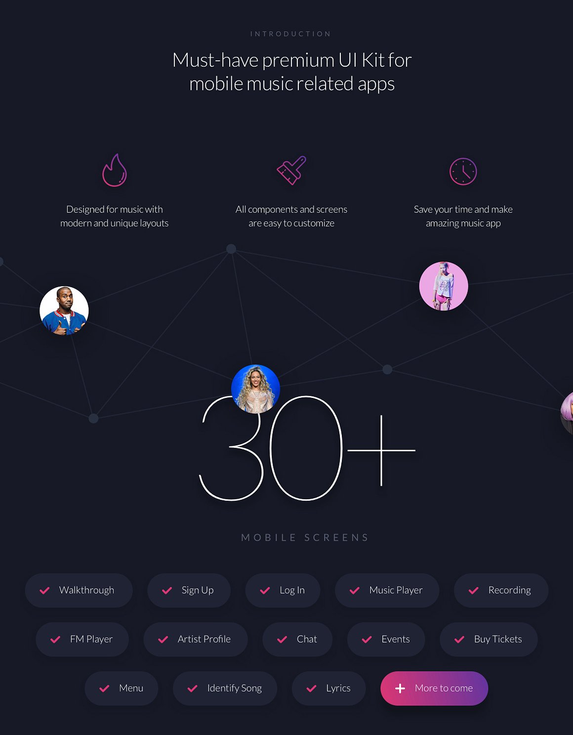 酷黑风格音乐应用设计 UI 套件 Music UI/UX Mobile App Kit插图(7)