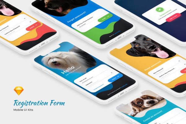 APP应用注册登录界面设计UI素材 Login &amp; Signup Form – Mobile UI Kits