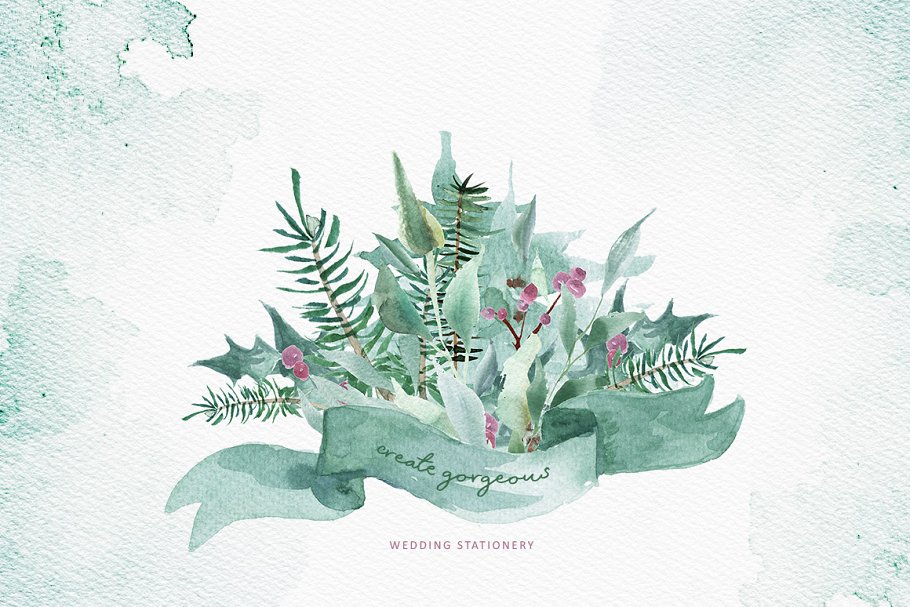 美丽冬季圣诞水彩剪贴画合集 Merry Christmas Watercolor Bundle插图(2)