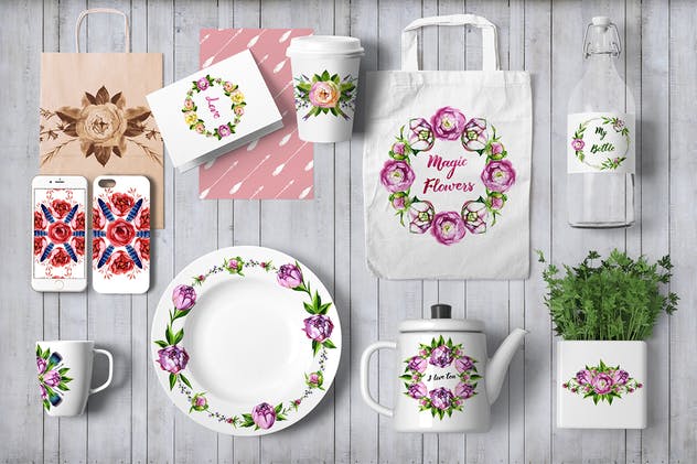 水彩手绘花卉插画元素大合集 Watercolor Flowers插图(2)