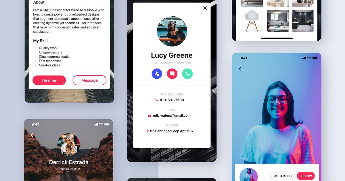 职场社交APP应用用户中心界面设计UI套件2 User Profile mobile app UI Kit插图